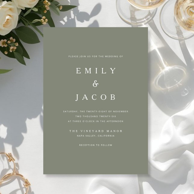 Minimalistisk salvia grön bröllop  inbjudningar (Minimalist Sage Green Wedding Invitation)