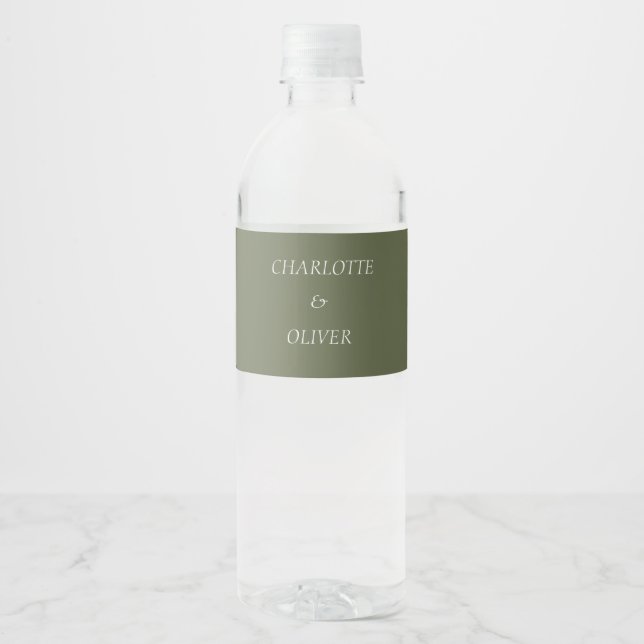 Minimalistisk salvia grön bröllopsvattenflaska eti vattenflaskor etikett (Framsida)