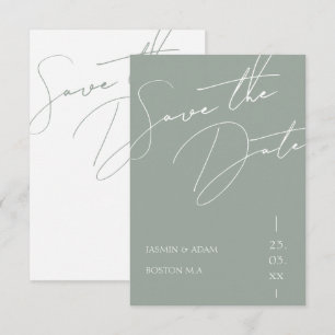 Minimalistisk salvia grön script typografi bröllop spara datumet