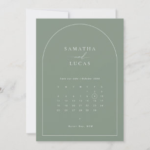 Minimalistisk salvia valv kalender Spara datum Inbjudningar