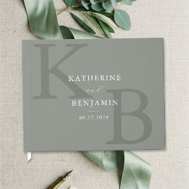 Minimalistisk Salviagrön Monogram Modern Bröllop Gästböcker