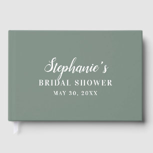 Minimalistisk salviagrön och vit bröllopsdusch gästböcker