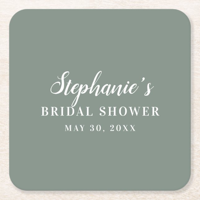 Minimalistisk salviagrön och vit bröllopsdusch underlägg papper kvadrat (Framsidan)
