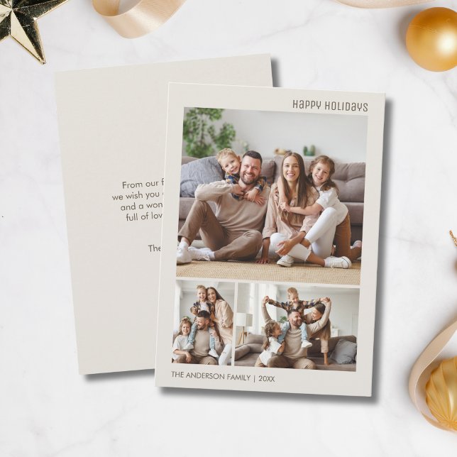 Minimalistisk samling av julfoton 3-familjsfoton julkort (Christmas 3 Family Photos Collage Minimalist Holiday Card)