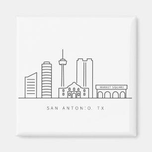 Minimalistisk San Antonio Skyline Linjekonst Magnet