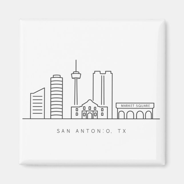 Minimalistisk San Antonio Skyline Linjekonst Magnet (Framsidan)