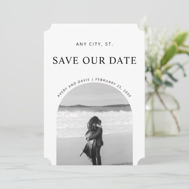 Minimalistisk Save the Date Enkel med Foto  Spara Datumet (Stående Fram)
