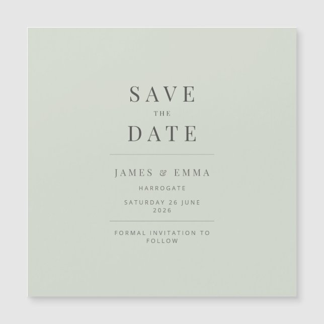 Minimalistisk Save the Date i blekgrön (Framsida)