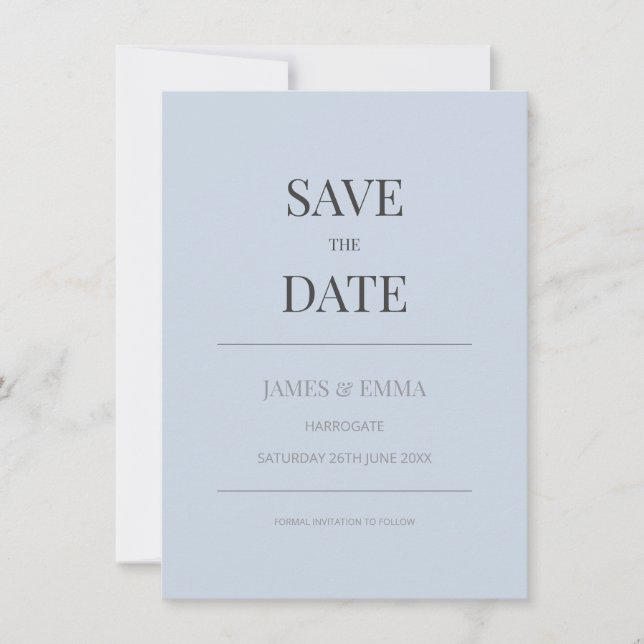 Minimalistisk Save the Date-kort | Dammig blå (Framsida)