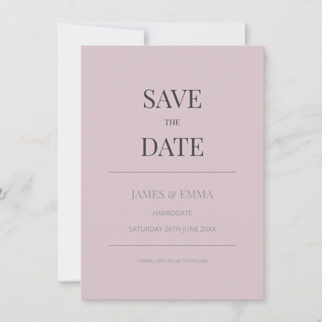 Minimalistisk Save the Date-kort Dusky Rose (Framsida)