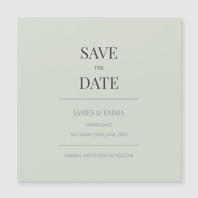 Minimalistisk Save the Date-kort | Ljust grönaktig (Framsida)