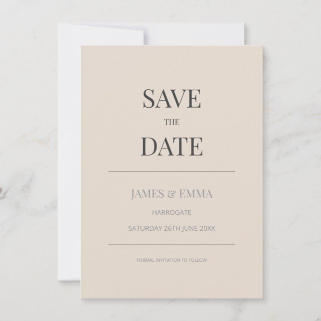 Minimalistisk Save the Date-kort Mjuk Latte (Framsida)