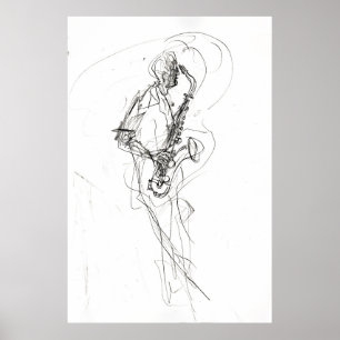 Minimalistisk saxofonist Poster - Abstrakt Sketch