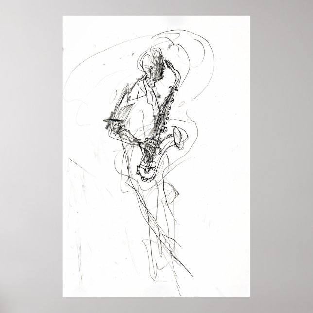 Minimalistisk saxofonist Poster - Abstrakt Sketch (Framsidan)