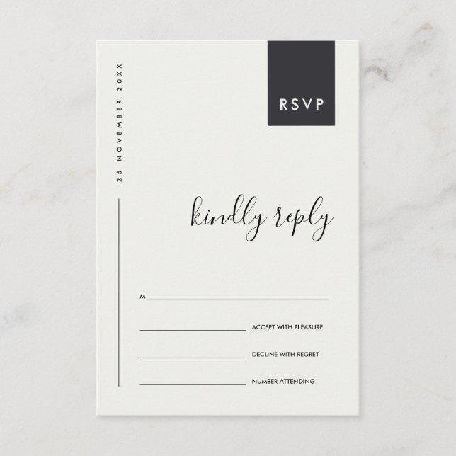 MINIMALISTISK SCANDI SVART VIT TYPOGRAFI BRÖLLOP R TILLÄGGSKORT (Framsida)