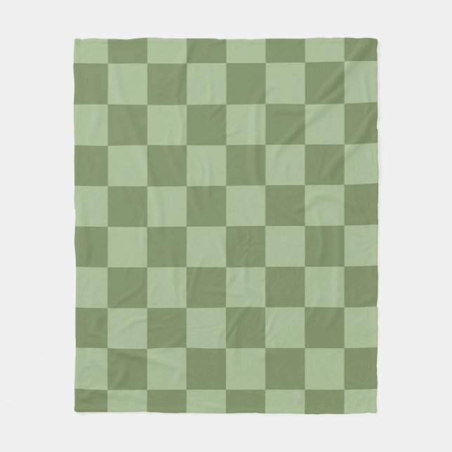 Minimalistisk schackbrädesmönster i salvia grön fleecefilt (Framsidan)