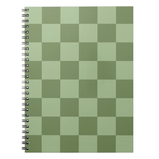 Minimalistisk schackrutig mönster i salvia grön anteckningsbok (Framsidan)