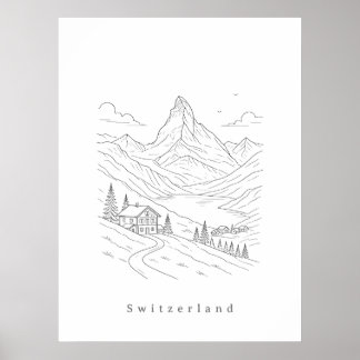Minimalistisk Schweiz Linje Arttryck | Skandinavis Poster