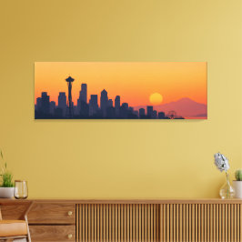 Minimalistisk Seattle Siluett vid Solnedgång Moder Canvastryck