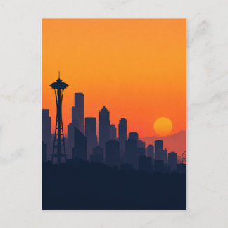 Minimalistisk Seattle Siluett vid Solnedgång Moder Vykort