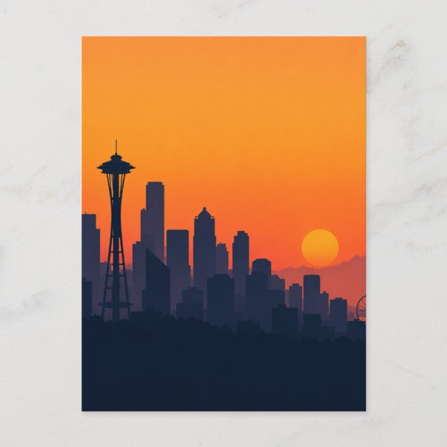 Minimalistisk Seattle Siluett vid Solnedgång Moder Vykort (Framsida)