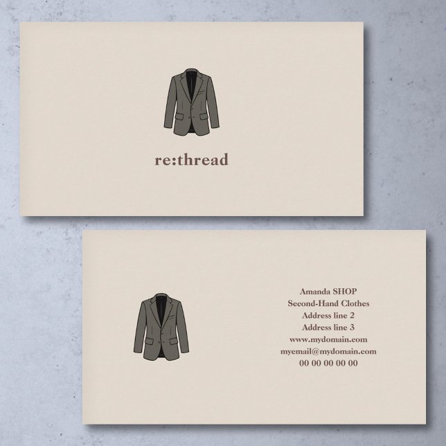 Minimalistisk second-hand klädbutik  visitkort (Minimalist Second-Hand Clothes Shop Business Card)