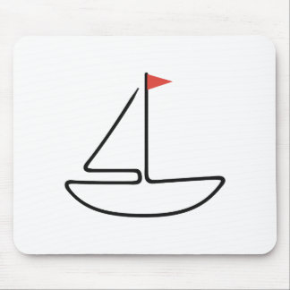 Minimalistisk segelbåt i en linje med röd flagga musmatta