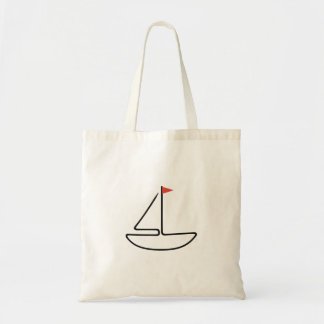 Minimalistisk segelbåt i en linje med röd flagga tygkasse