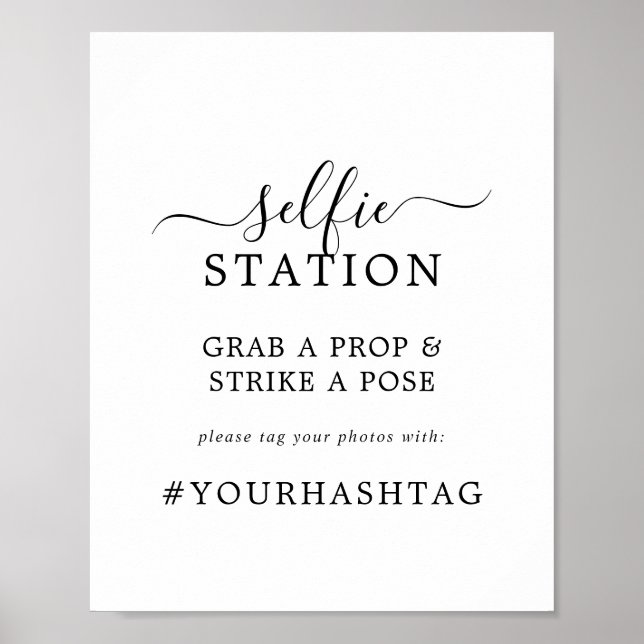 Minimalistisk Selfie-station Bröllop Hashtaggskylt Poster (Framsidan)