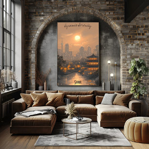 Minimalistisk Seoul Skyline - koreansk konst Poster