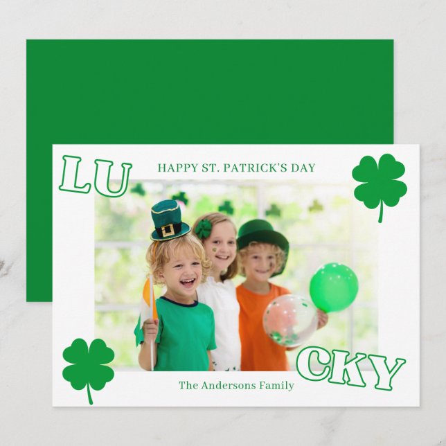 Minimalistisk Shamrock Foto St. Patrick's Day Julkort (Fram/baksida)