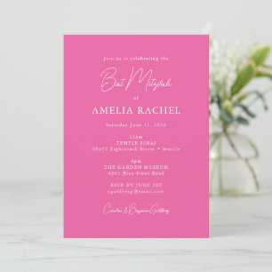Minimalistisk Shock rosa av skript, Bat mitzvah Inbjudningar