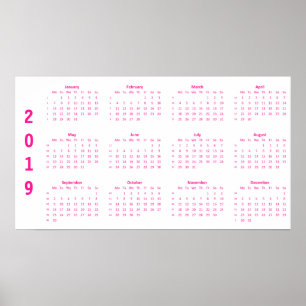 Minimalistisk Shock rosa-kalender 2019 Poster