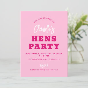 Minimalistisk Shock rosa Modern Hens Party Inbjudningar