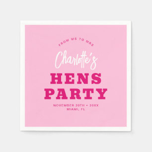 Minimalistisk Shock rosa Modern Hens Party Pappersservett