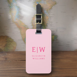 Minimalistisk shock rosa, modern monogram bagagebricka