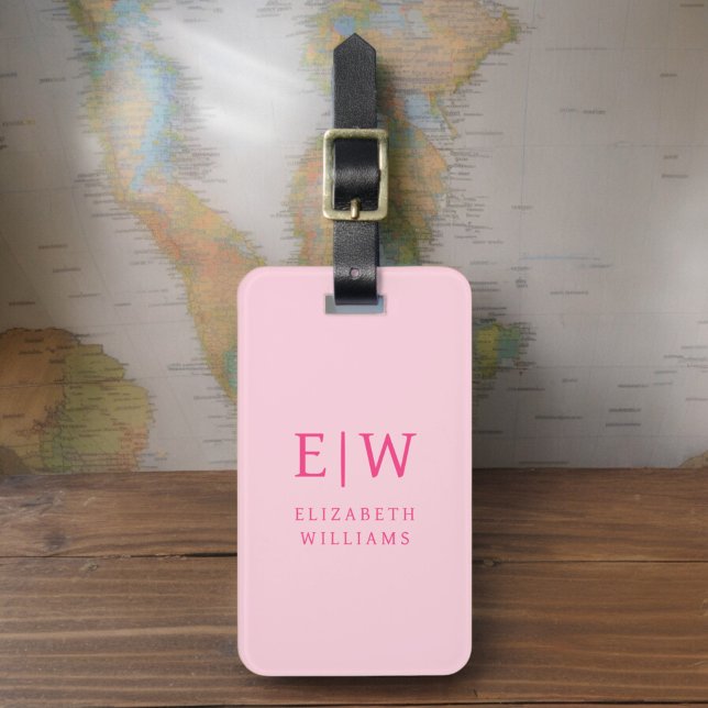 Minimalistisk shock rosa, modern monogram bagagebricka (Skapare uppladdad)