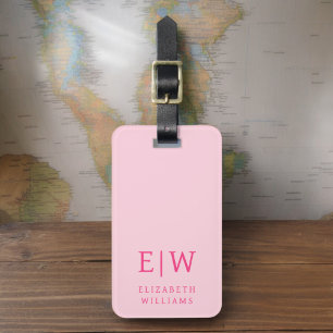 Minimalistisk shock rosa, modern monogram bagagebricka