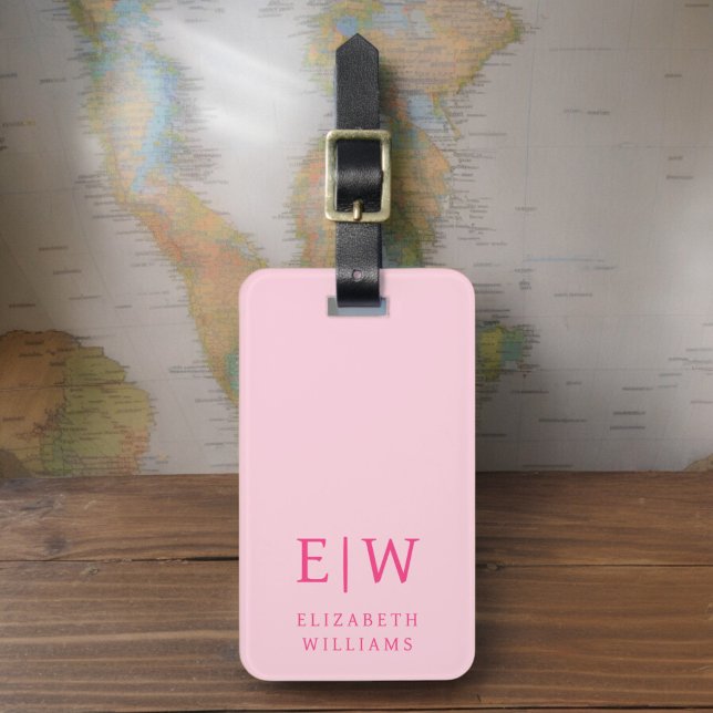 Minimalistisk shock rosa, modern monogram bagagebricka (Skapare uppladdad)