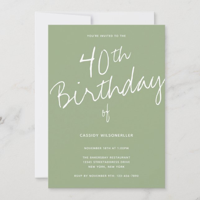 Minimalistisk sidålder 40:e födelsedagen inbjudningar (Framsida)