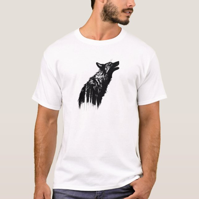 Minimalistisk Silhouette-Varg T Shirt (Framsida)