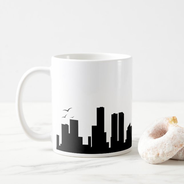 Minimalistisk Silhuett Av Staden Kaffemugg (Med munk)