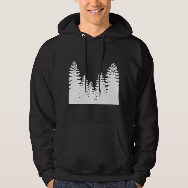 Minimalistisk silhuett för svart och vitt gräs trä hoodie (Framsida)