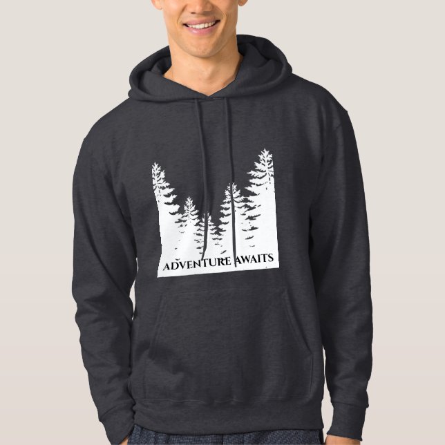 Minimalistisk silhuett för svart och vitt gräs trä hoodie (Framsida)