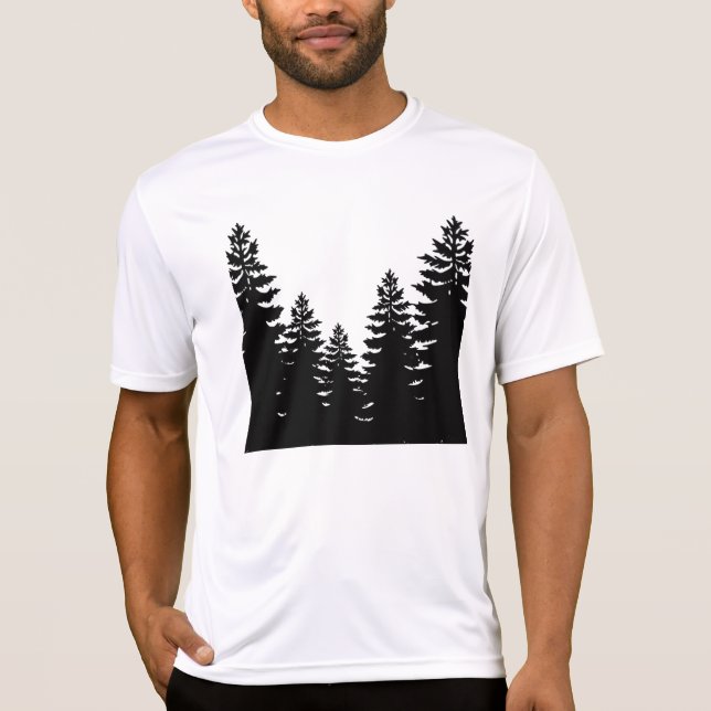 Minimalistisk silhuett för svart och vitt gräs trä t shirt (Framsida)