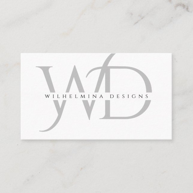 Minimalistisk Silver-Dubbla Monogram-Elegant vit Visitkort (Framsida)