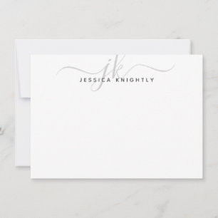 Minimalistisk Silver--skript i Monogram Initialer Anteckningskort