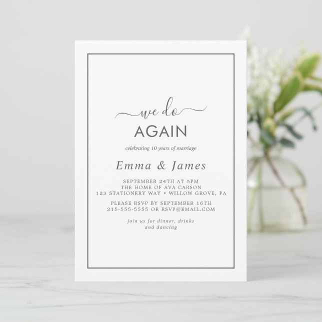 Minimalistisk Silver "vi gör igen" Vow Renewal Inbjudningar (Stående Fram)