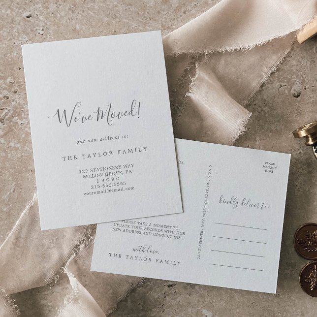 Minimalistisk Silver Vi har flyttat-Flytta Meddelande Vykort (Skapare uppladdad)