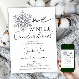 Minimalistisk Silver Winter ONEderland 1:a födelse Inbjudningar